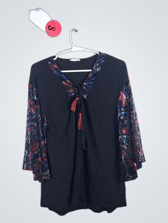 Black Blouse with Floral Sleeves