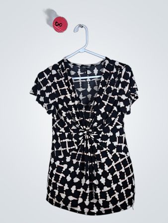 Daisy Fuentes Black and White Printed Wrap Blouse
