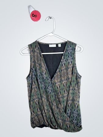 New York & Company Ikat Print Sleeveless Wrap Top