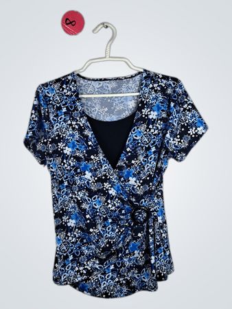 Blue Floral Scrub Top