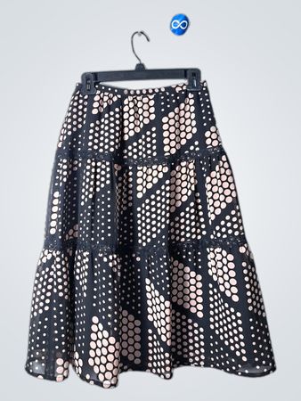 GUESS Black and Pink Polka Dot Tiered Skirt