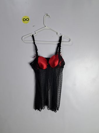 Flora's Follies Black Lace Chemise with Red Lining