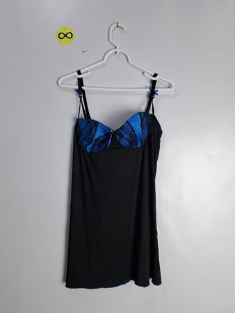 Black Chemise with Blue Lace Details