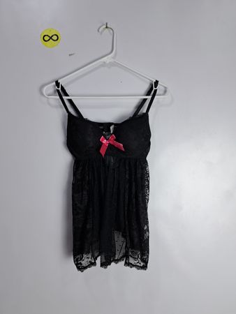 Black Lace Camisole with Pink Bow