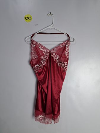 Red Lace-Trimmed Silk Chemise