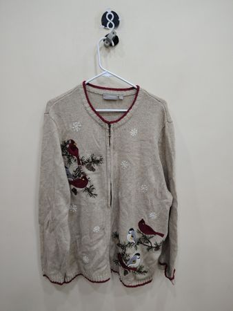Croft & Barrow Women's 2X Gray Zippered Sweater with Bird Design
