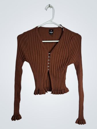 Brown Ribbed Long-Sleeve Top