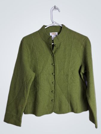 Talbots Petites Green Wool Cardigan