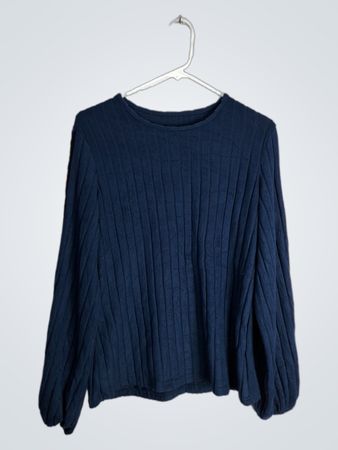 Navy Blue Long-Sleeve Sweater with Floral Sleeves