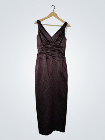 David's Bridal Brown Satin V-Neck Maxi Dress