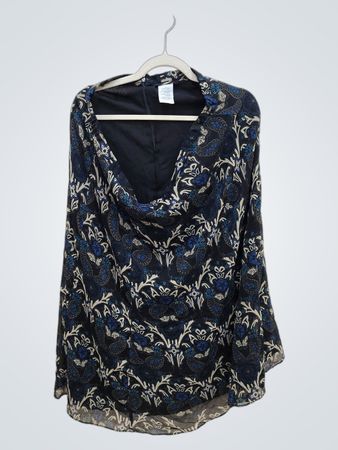Blouse with Blue and White Paisley Pattern
