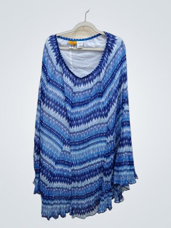Ruby Rd Blue Ikat Print Chiffon Blouse