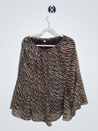 Blouse with Brown, Blue and Tan Pattern
