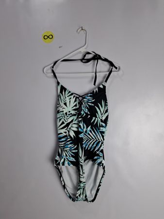 Black and Blue Leaf Pattern Swimsuit