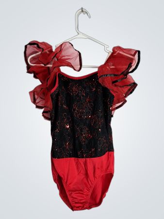 Unbranded Red and Black Sequined Ruffled Leotard