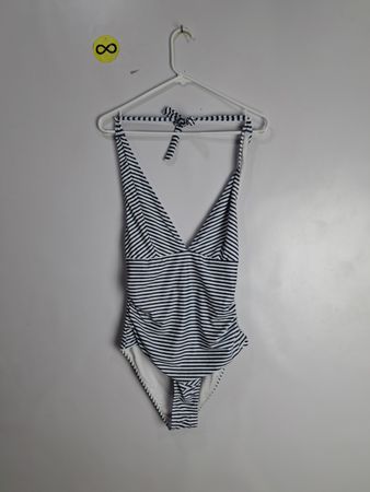 Black and White Striped One-Piece Swimsuit