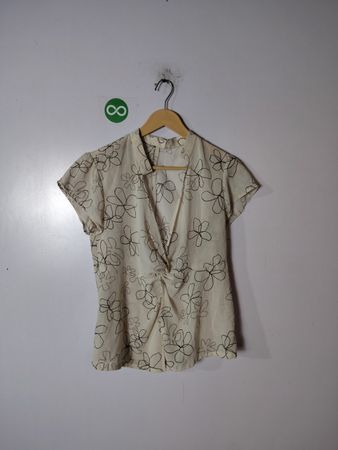 Beige Floral Wrap Blouse