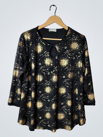 WanDeng Black Gold Floral Blouse