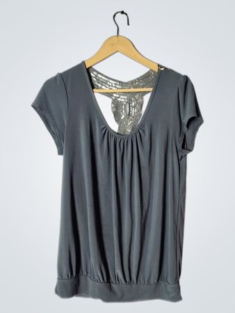 Lily White Gray Sequin Embellished Top