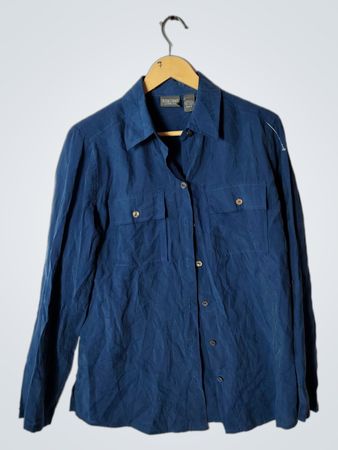 Chico's Additions Navy Blue Long-Sleeve Button-Down Shirt