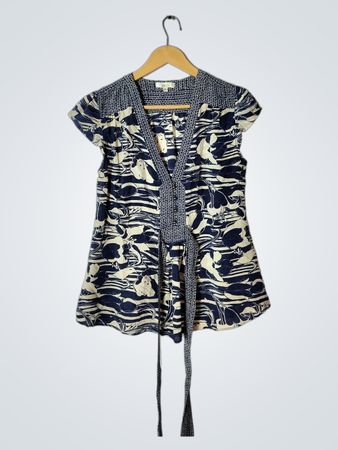 Blouse with Blue and White Pattern