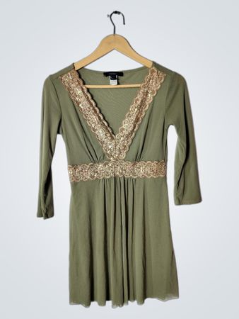 Express Green Sequin Lace Trim Mini Dress
