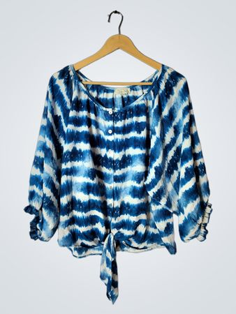 Chenaults Blue Tie-Dye Off-Shoulder Blouse
