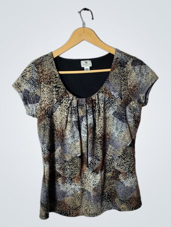 Worthington Petite Animal Print Short Sleeve Blouse