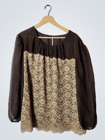 Brown and Beige Lace Blouse