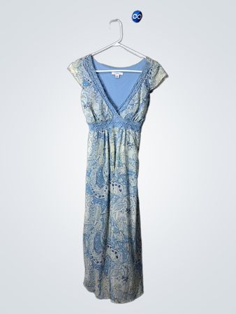 dressbarn Blue Paisley Print Wrap Midi Dress