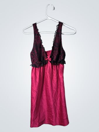 Pink Nightgown with Black Lace Details