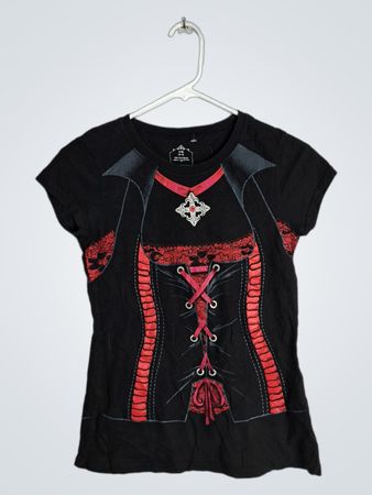 Black Graphic T-Shirt with Red Accents