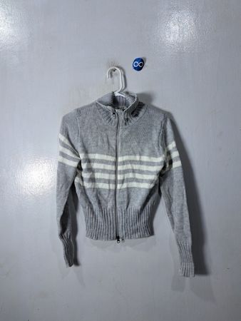 Gray Striped Zipper Sweater