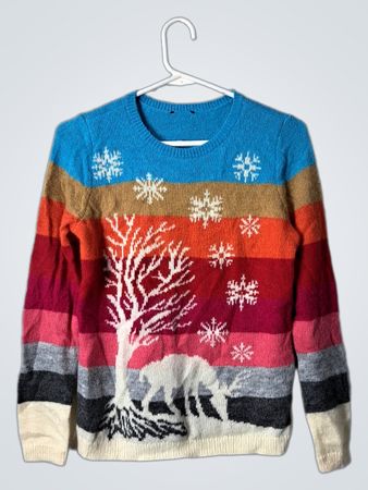 Multicolor Striped Sweater with Snowflake Design