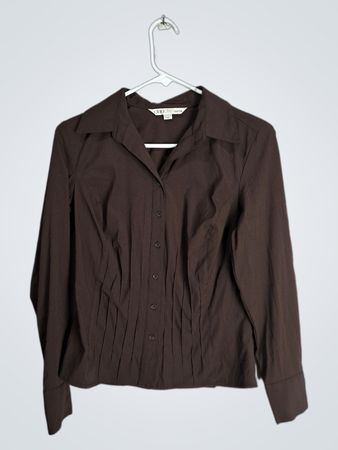 Brown Long-Sleeve Petite Blouse