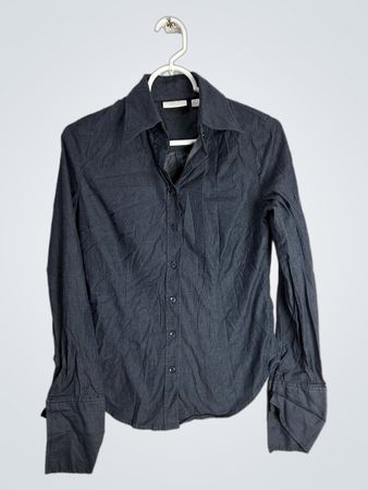 New York & Company Stretch Dark Gray Button-Up Shirt