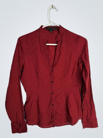 Express Red Long Sleeve Button-Up Blouse