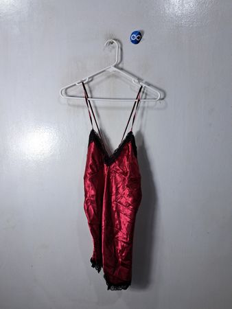 Red Satin Chemise with Lace Trim