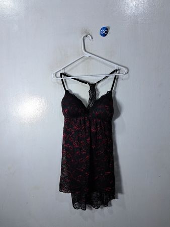Black and Red Floral Lace Chemise