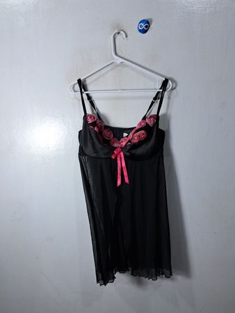 Cacique Black Chemise with Pink Flowers