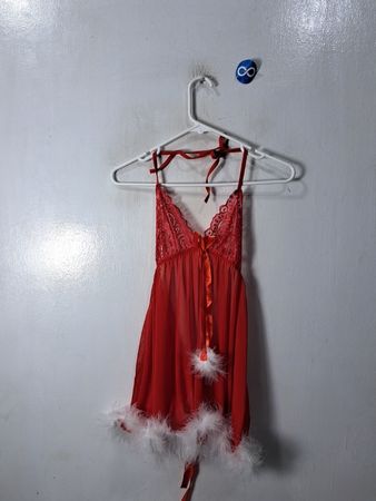 Red Lace and Fur Trim Babydoll