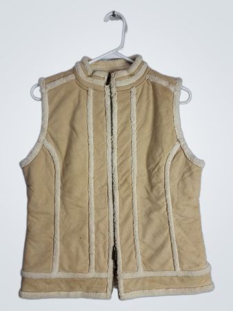 Liz Claiborne Beige Faux Fur Trim Vest