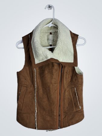 Olive & Oak Brown Suede Shearling Trim Vest
