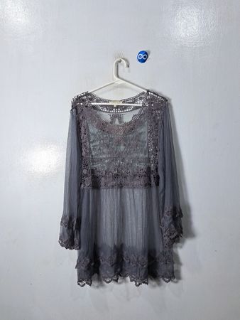Indigo Soul Gray Lace Top
