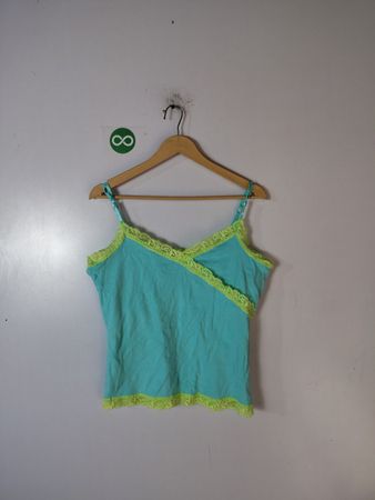 Teal Camisole with Yellow Lace Trim