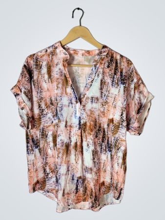 Blouse with Pink and Brown Pattern