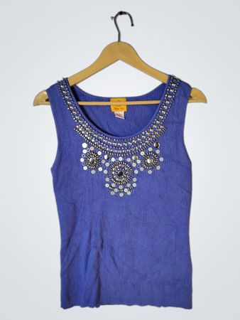 Ruby Rd. Blue Embellished Tank Top