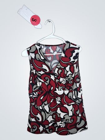Blouse with Red Black and Gray Pattern