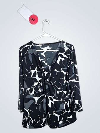 Blouse with Black and White Floral Pattern