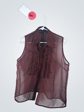 New York & Company Maroon Sheer Blouse